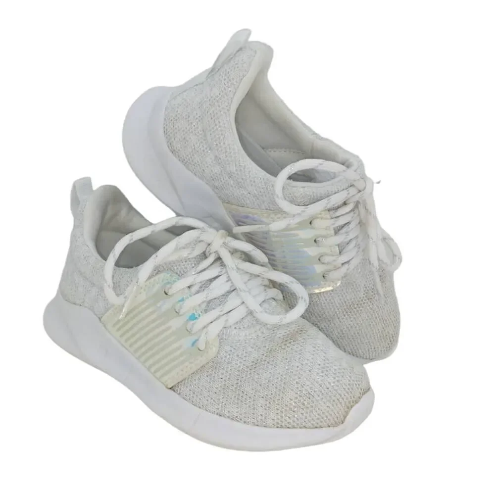 The Childrens Place Girls Silver/White Laceup Running Sneakers - Size: 11
